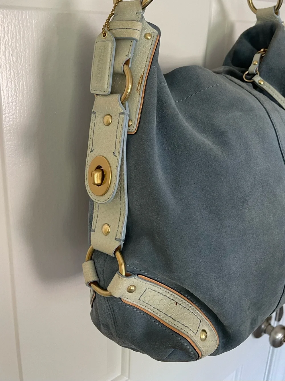 Coach 2007 Limited Edition Carley Hobo in Blue Suede/Snakeskin Leather Strap Bag